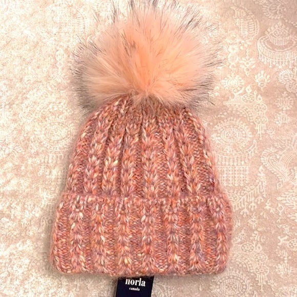 Brand New Norla Canada Alpaca & Wool Blend Knit Pom Hat Winter Marbled Pink - Picture 5 of 12